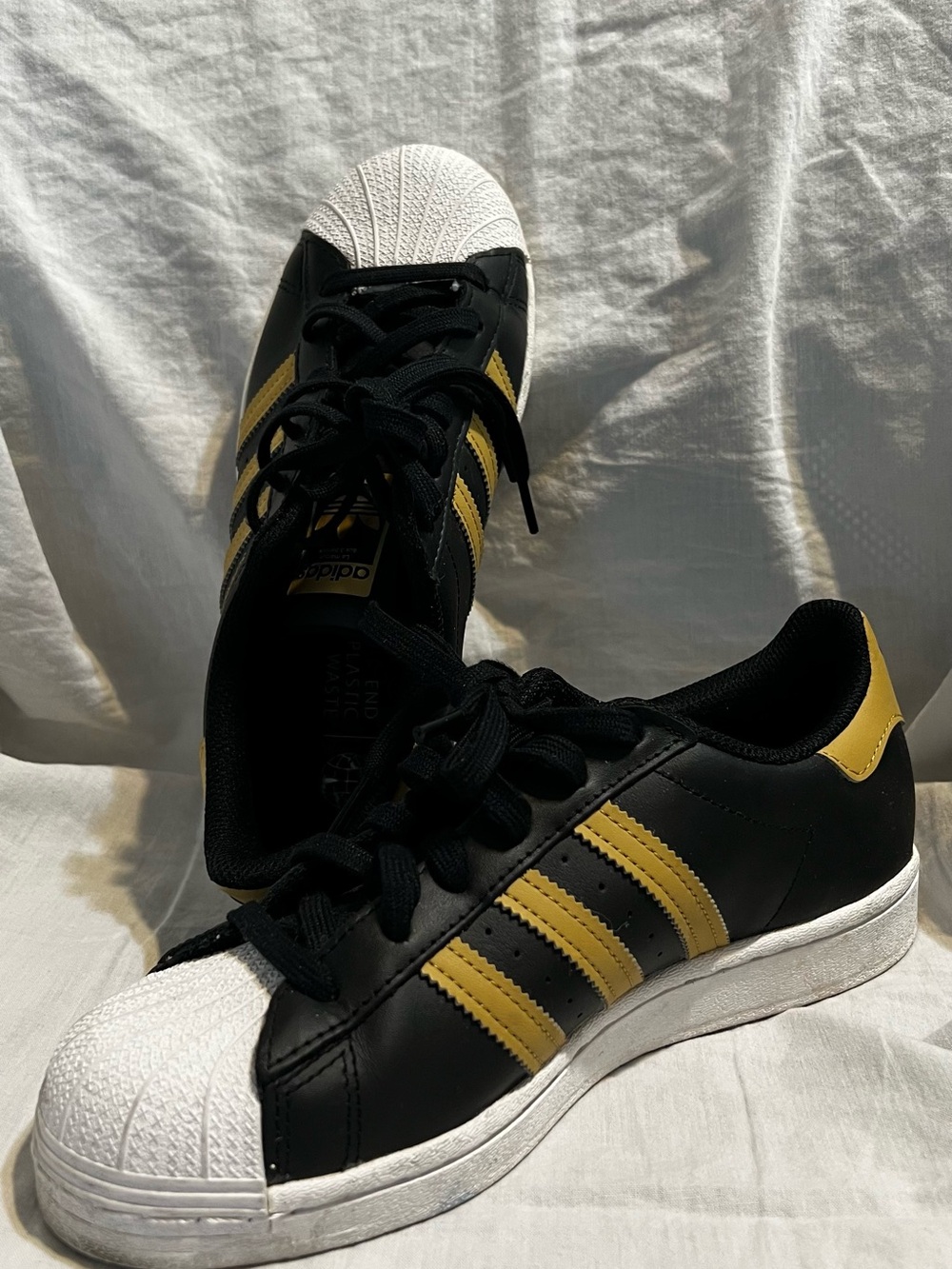 adidas Black Sneakers with Yellow Stripes and White Shell Toe